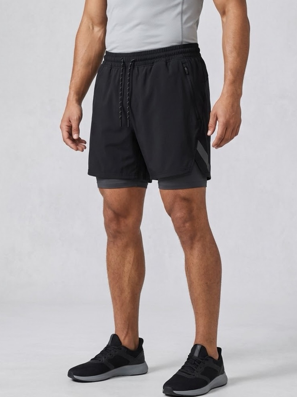 TITIN Men's X Large Black 2in1 Athletic Shorts 6” Lined Zip Pockets XL